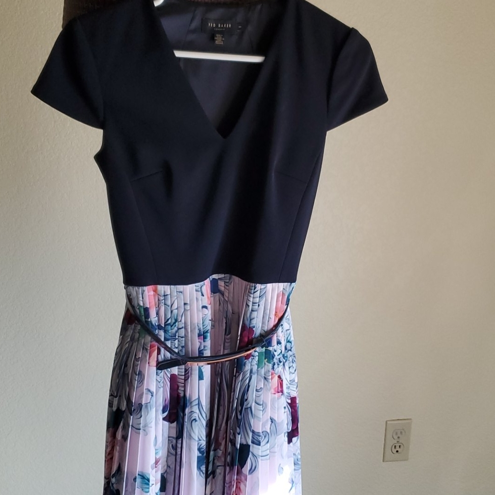 Ted Baker Navy Dress, pleated